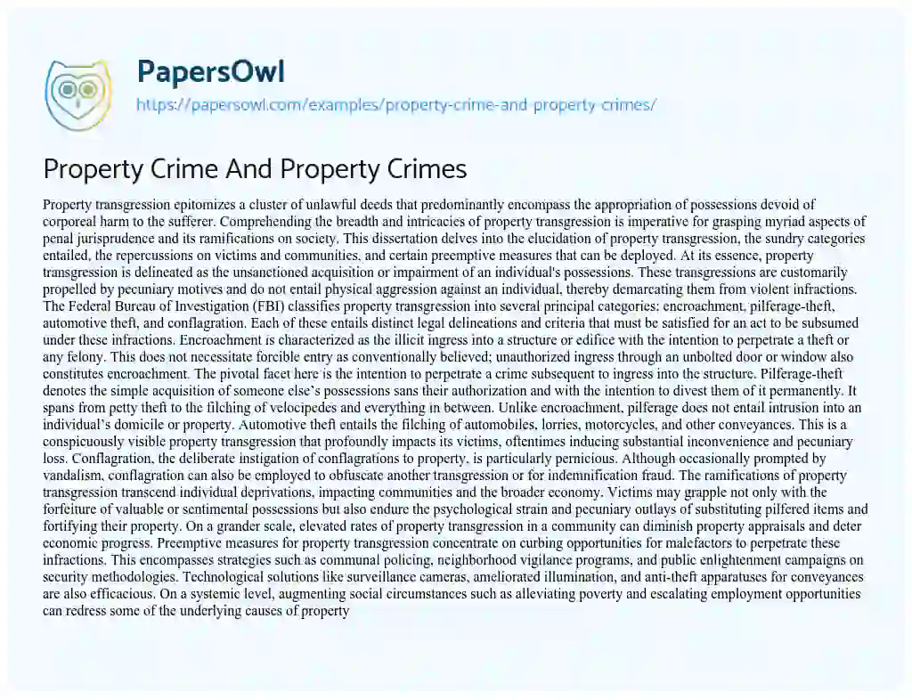 Essay on Property Crime and Property Crimes