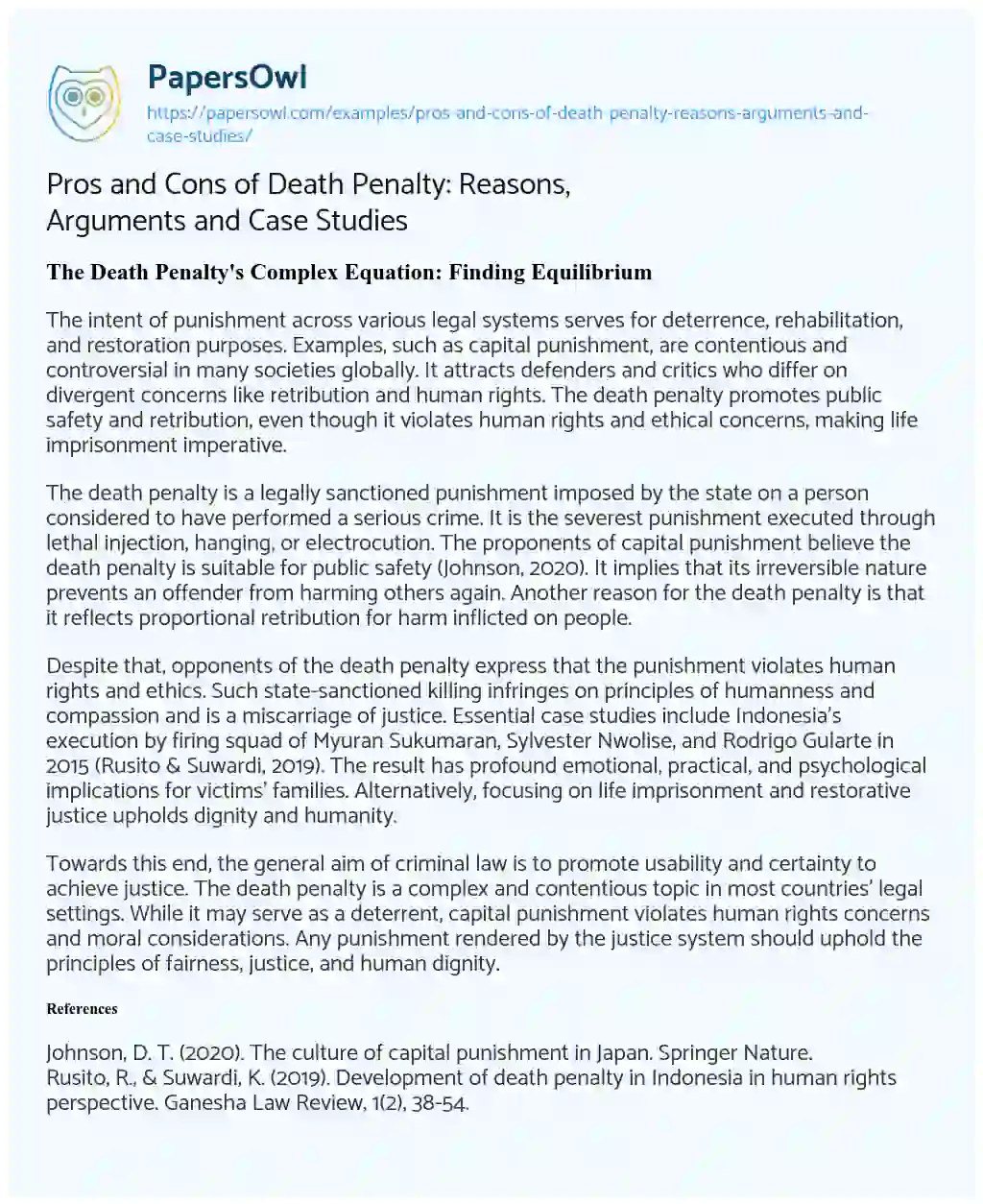 Essay on Pros and Cons of Death Penalty: Reasons, Arguments and Case Studies