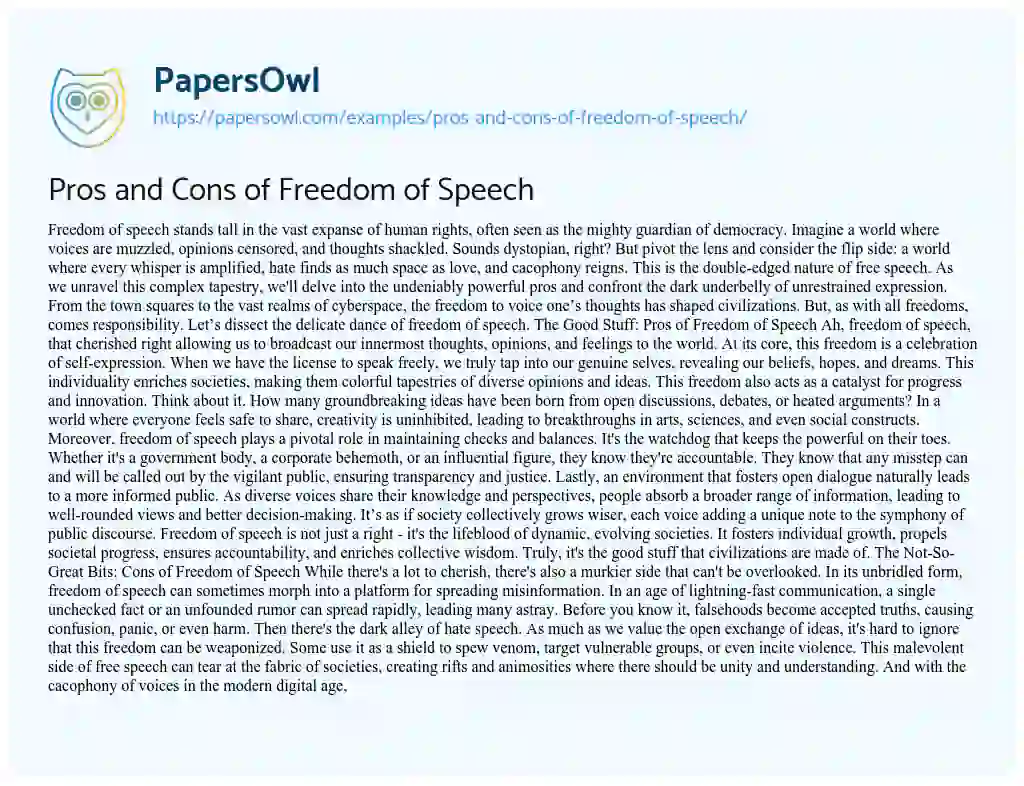 Essay on Pros and Cons of Freedom of Speech