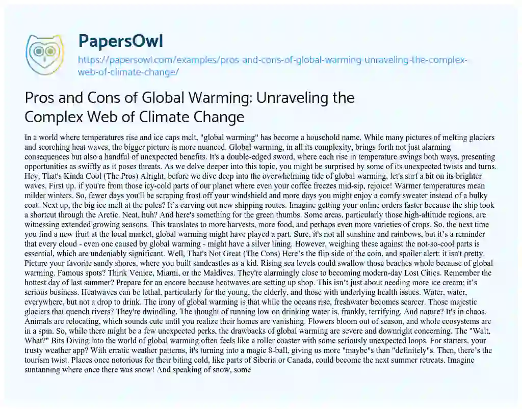 Essay on Pros and Cons of Global Warming: Unraveling the Complex Web of Climate Change