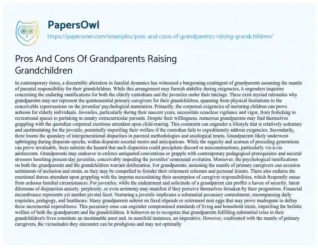 Essay on Pros and Cons of Grandparents Raising Grandchildren