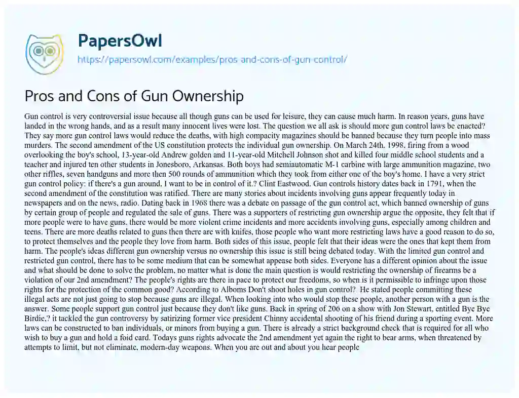 Essay on Pros and Cons of Gun Ownership
