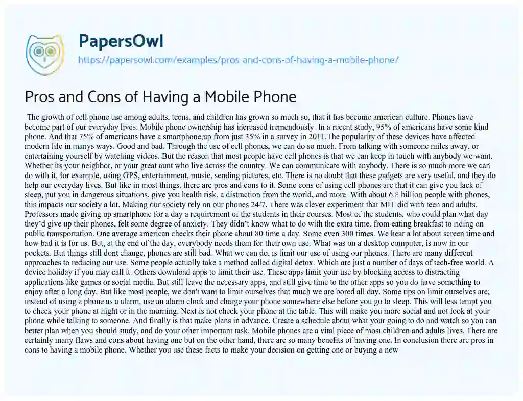 Essay on Pros and Cons of having a Mobile Phone