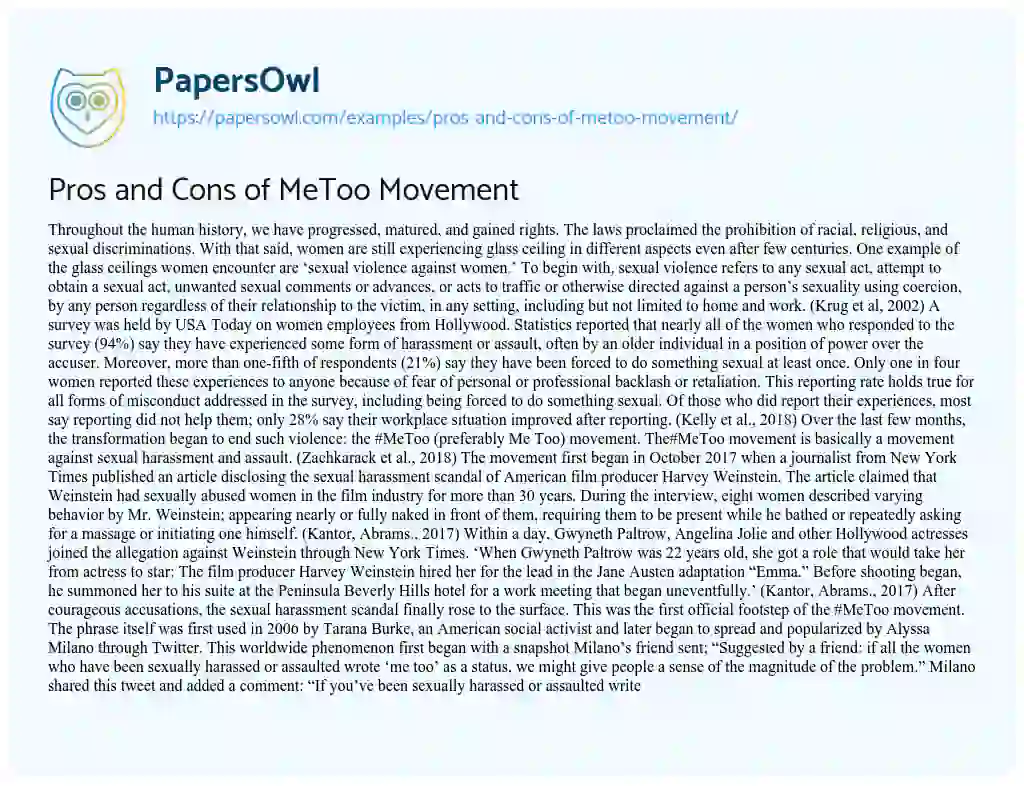 Essay on Pros and Cons of MeToo Movement