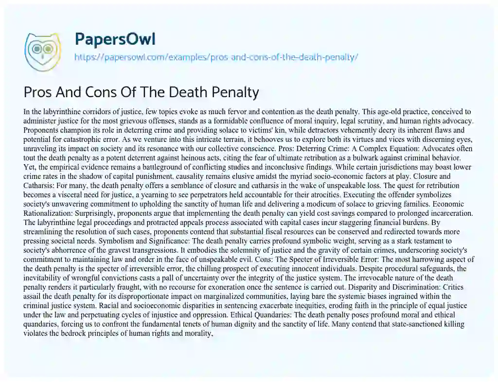 Pros And Cons Of The Death Penalty - Free Essay Example - 686 Words ...