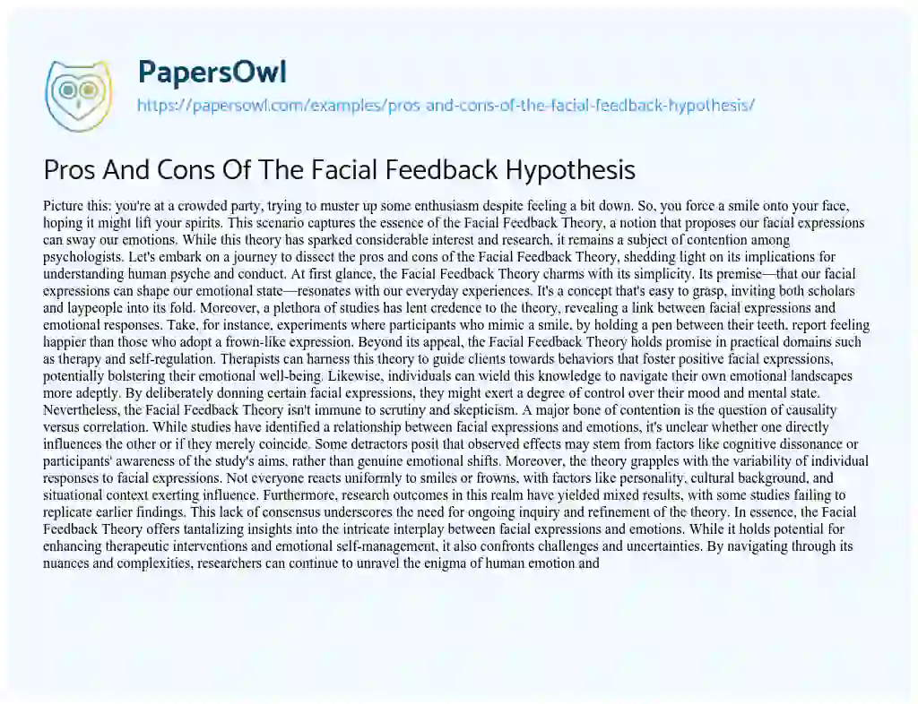 Essay on Pros and Cons of the Facial Feedback Hypothesis