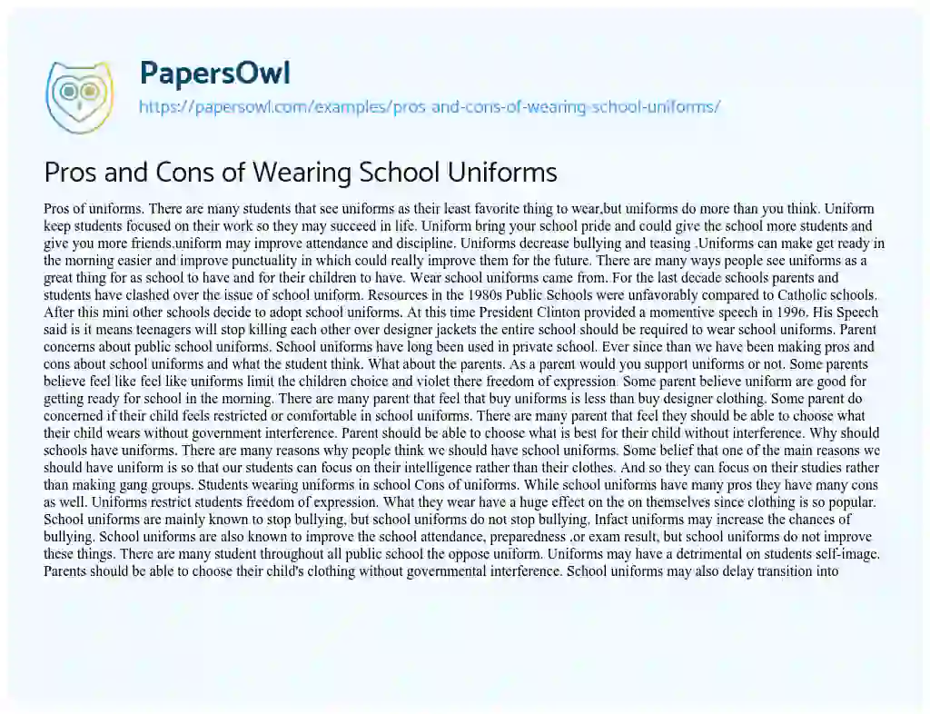 Essay on Pros and Cons of Wearing School Uniforms