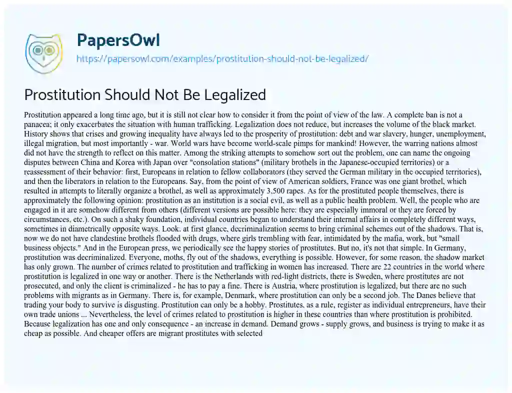 Prostitution should not be Legalized essay