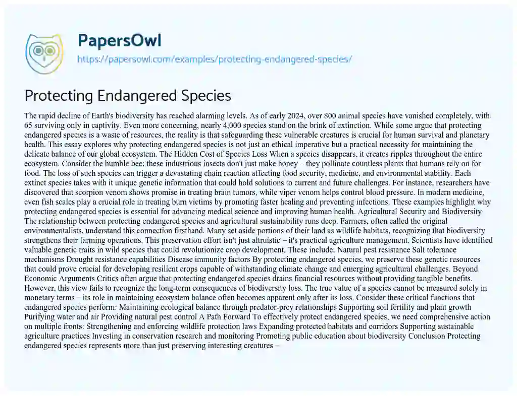 Essay on Protecting Endangered Species