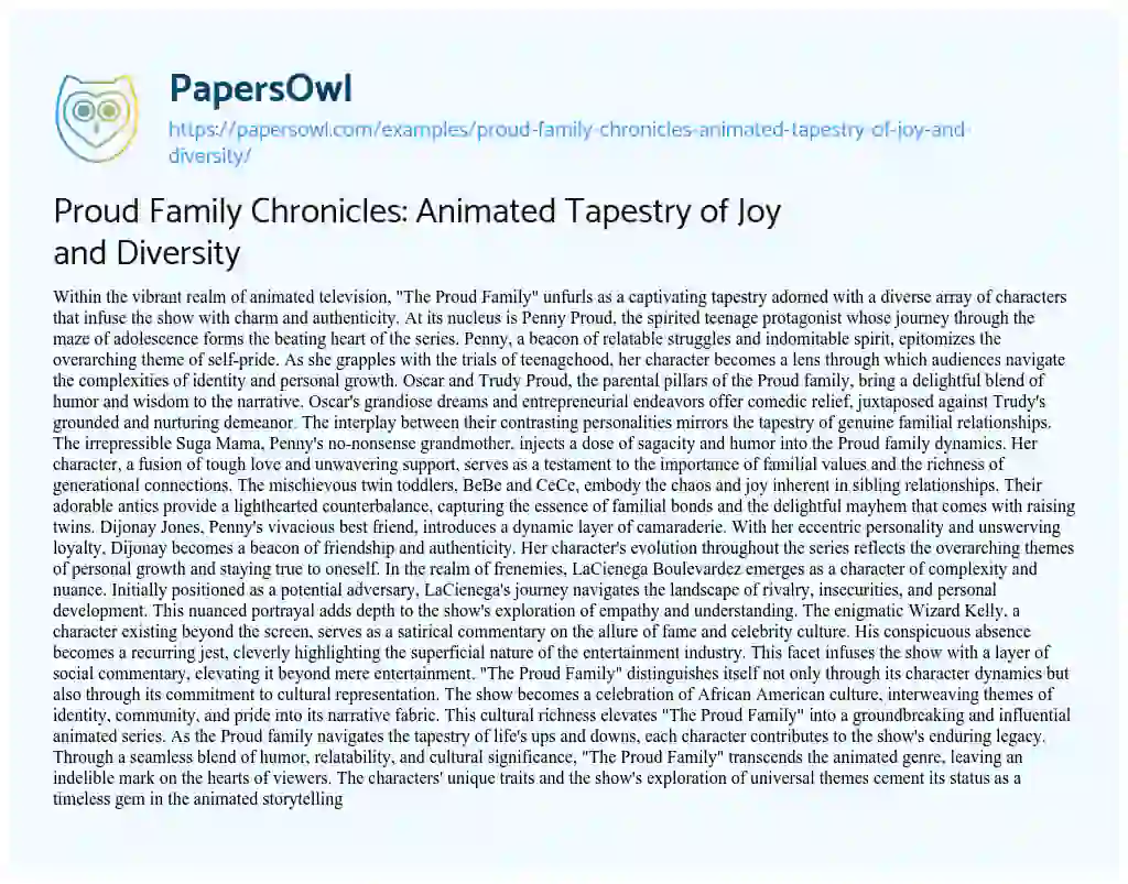 Essay on Proud Family Chronicles: Animated Tapestry of Joy and Diversity
