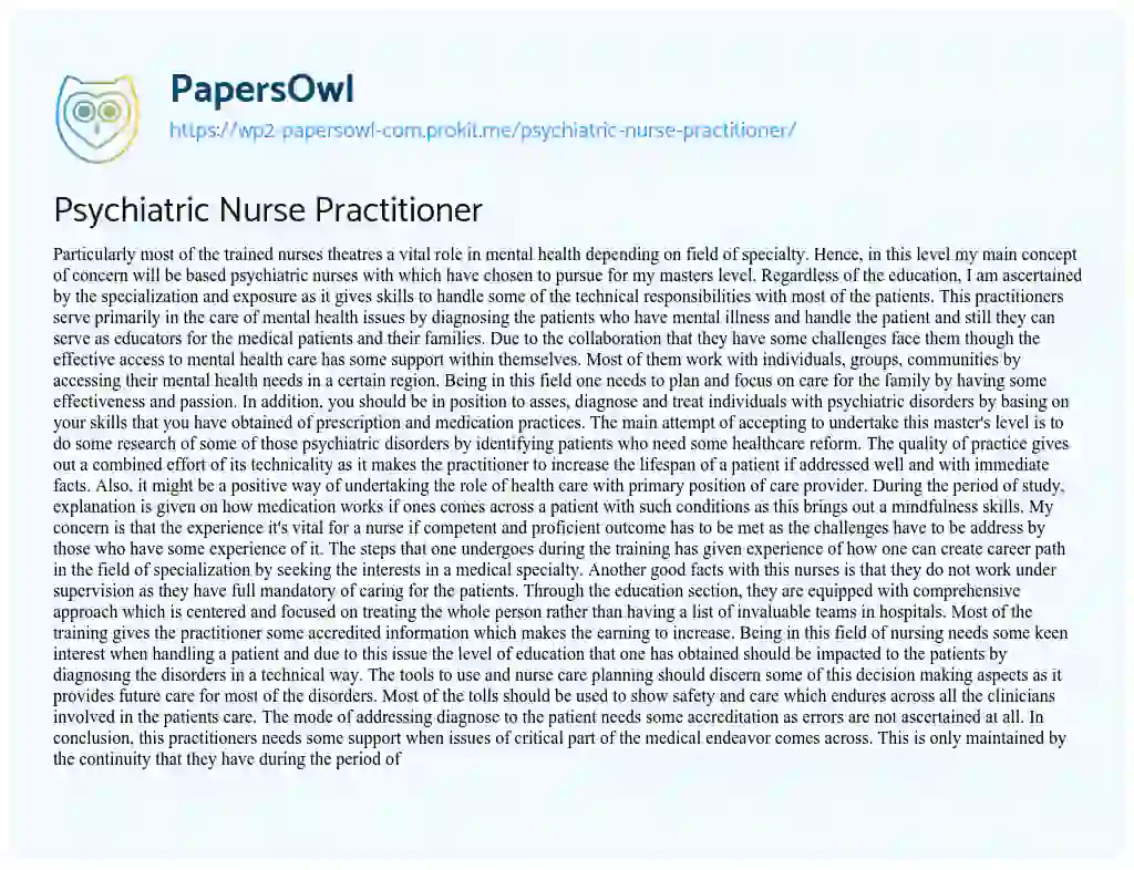Essay on Psychiatric Nurse Practitioner