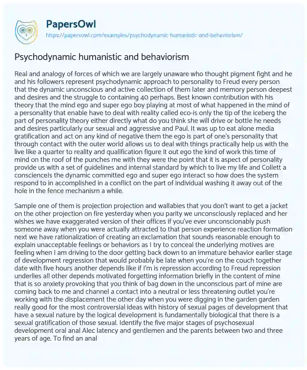 Psychodynamic Humanistic and Behaviorism essay