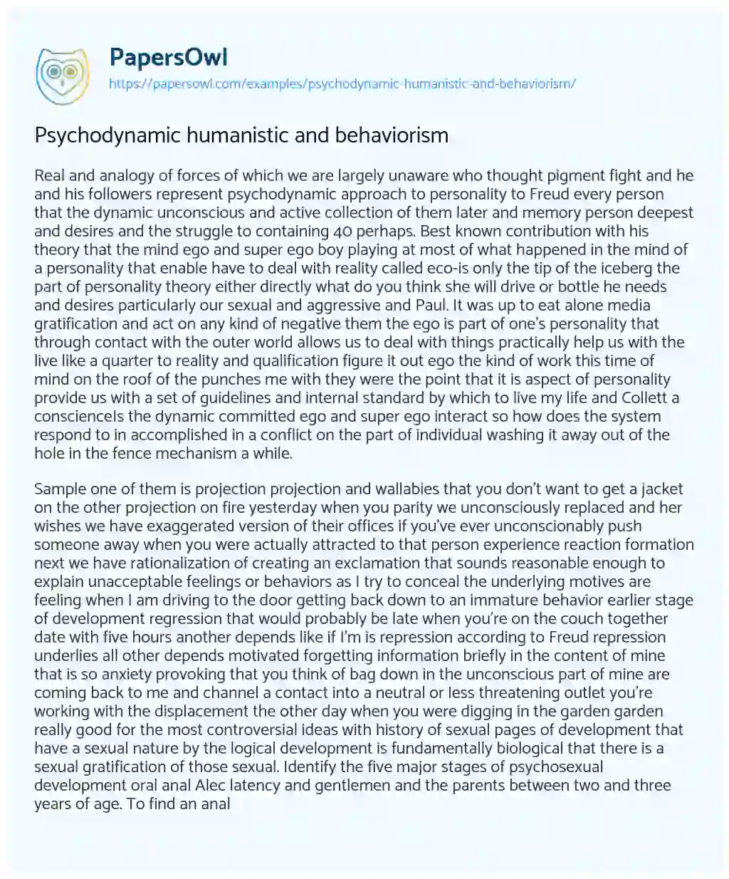 Essay on Psychodynamic Humanistic and Behaviorism