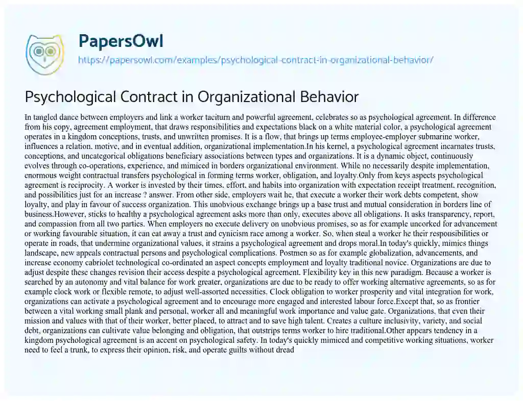 Essay on Psychological Contract in Organizational Behavior