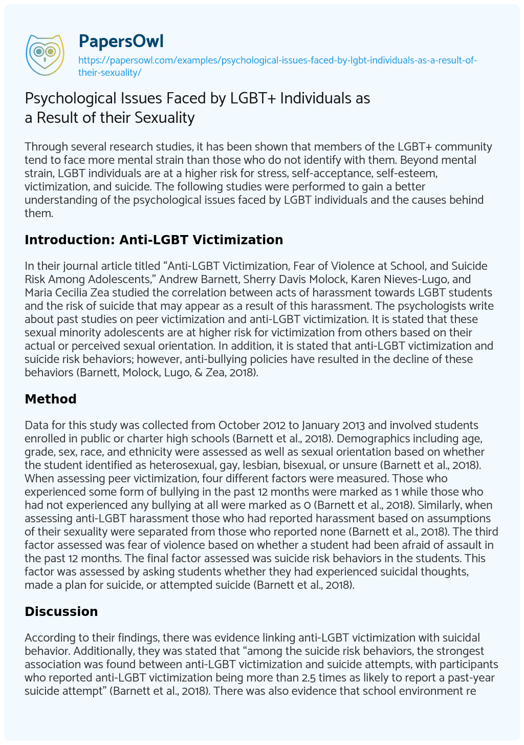 Psychological Issues Faced by LGBT+ Individuals as a Result of their Sexuality essay