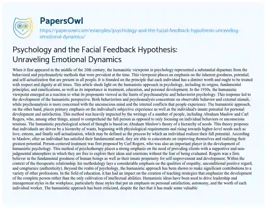 Essay on Psychology and the Facial Feedback Hypothesis: Unraveling Emotional Dynamics