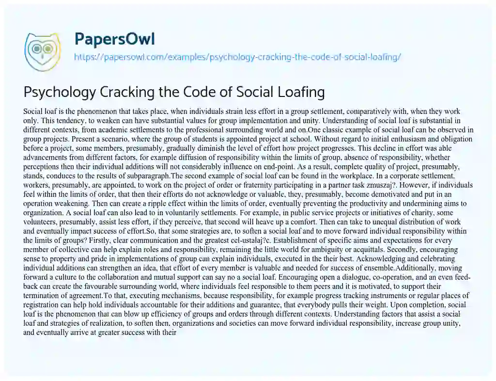 Essay on Psychology Cracking the Code of Social Loafing