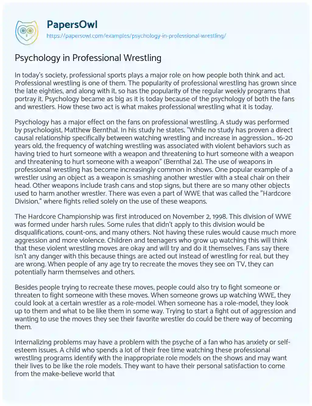Essay on Psychology in Professional Wrestling
