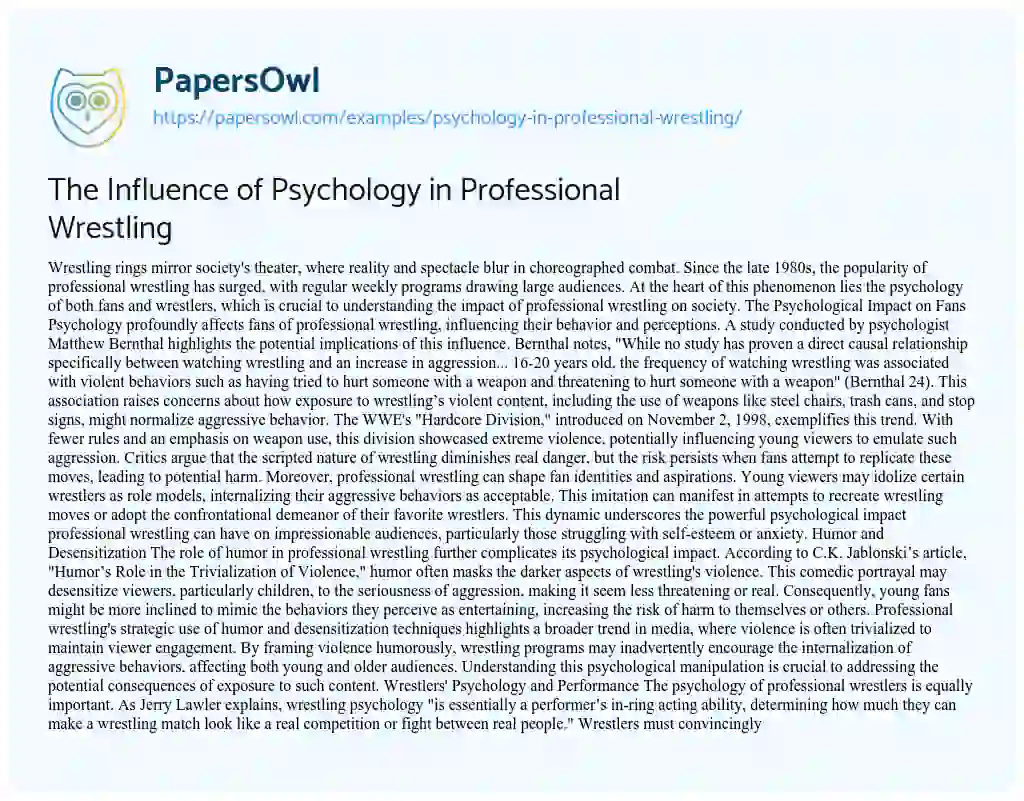 Essay on Psychology in Professional Wrestling