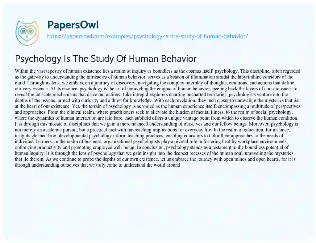 Essay on Psychology is the Study of Human Behavior