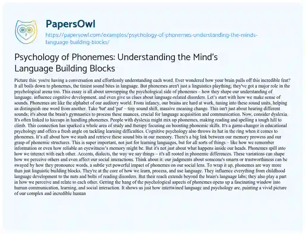 Essay on Psychology of Phonemes: Understanding the Mind’s Language Building Blocks