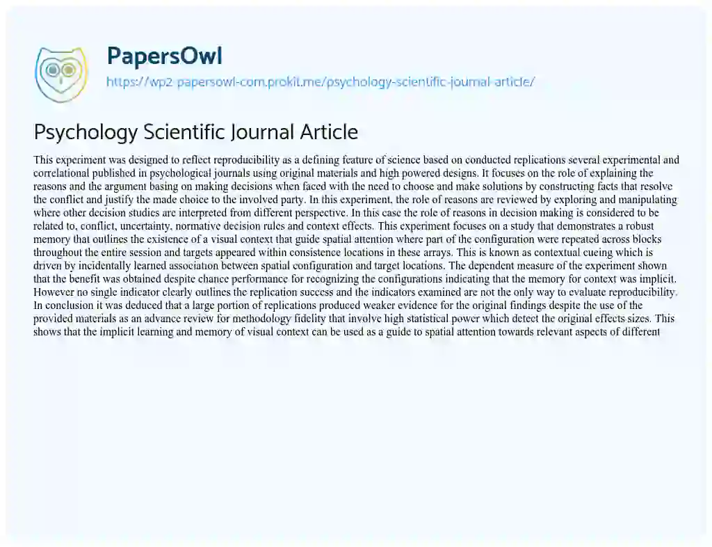 Essay on Psychology Scientific Journal Article