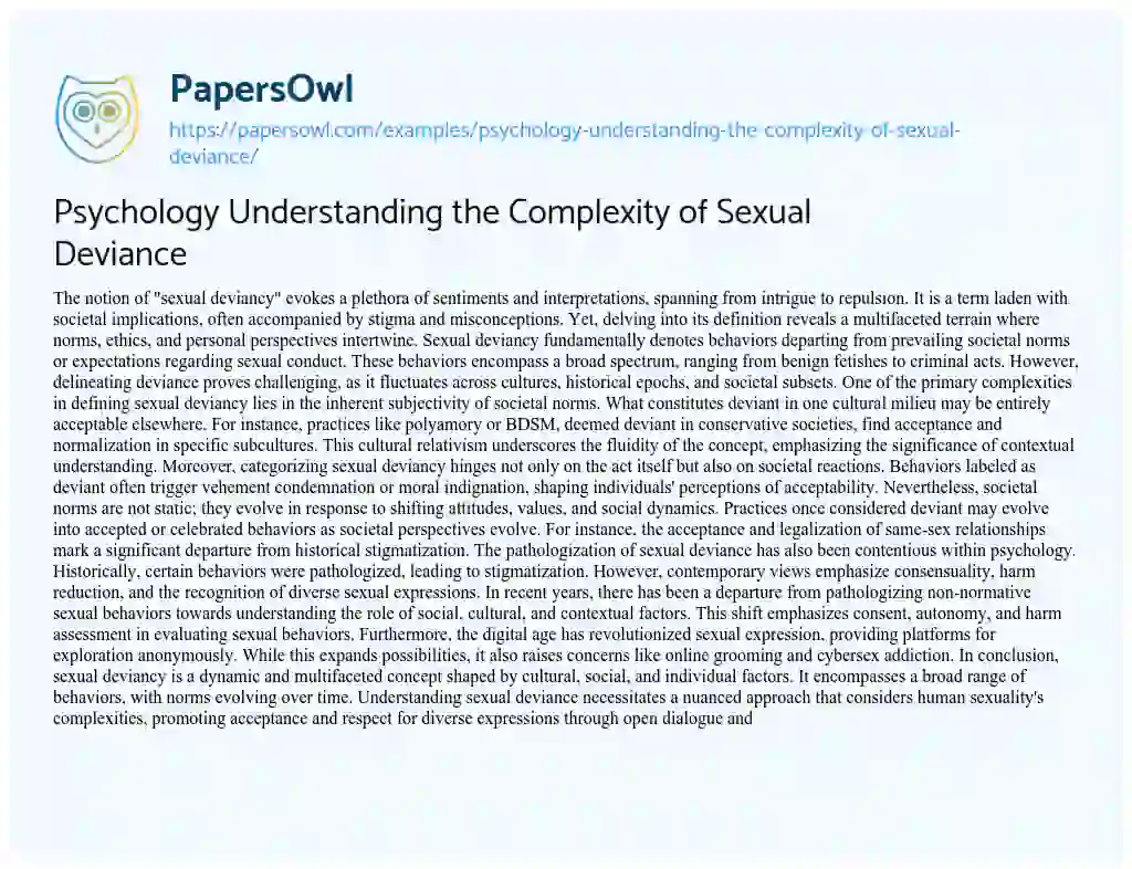 Essay on Psychology Understanding the Complexity of Sexual Deviance