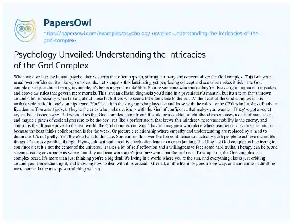 Essay on Psychology Unveiled: Understanding the Intricacies of the God Complex