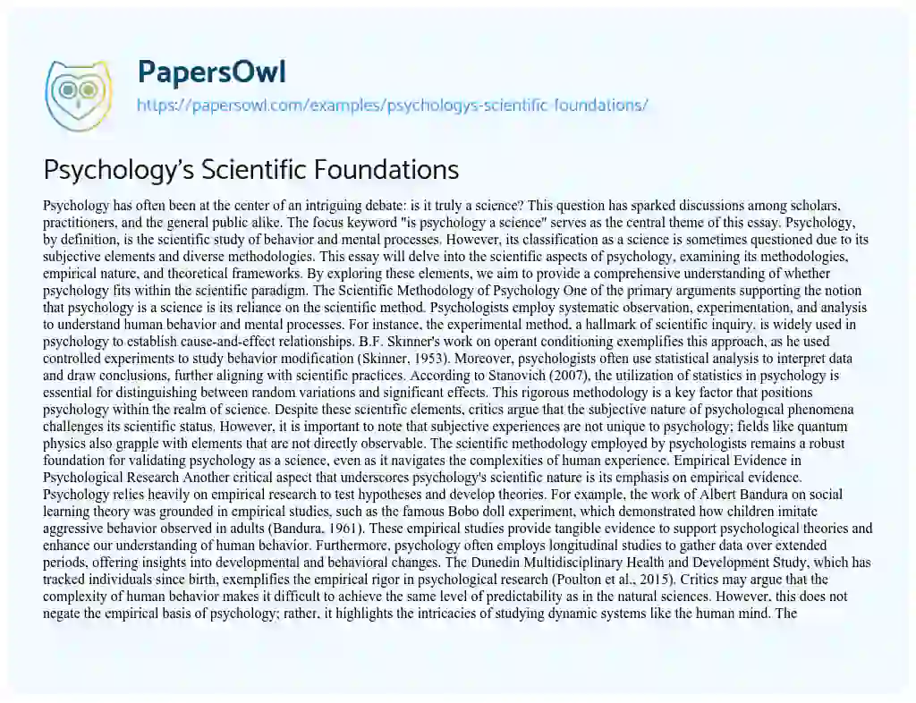 Essay on Psychology’s Scientific Foundations