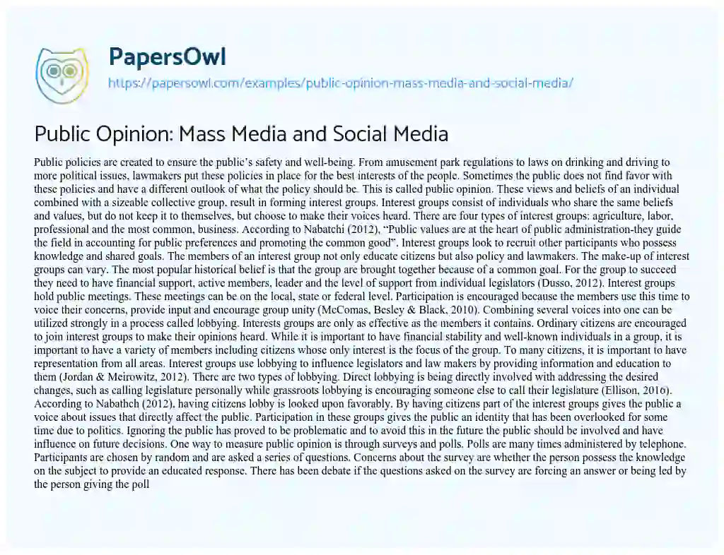 Essay on Public Opinion: Mass Media and Social Media