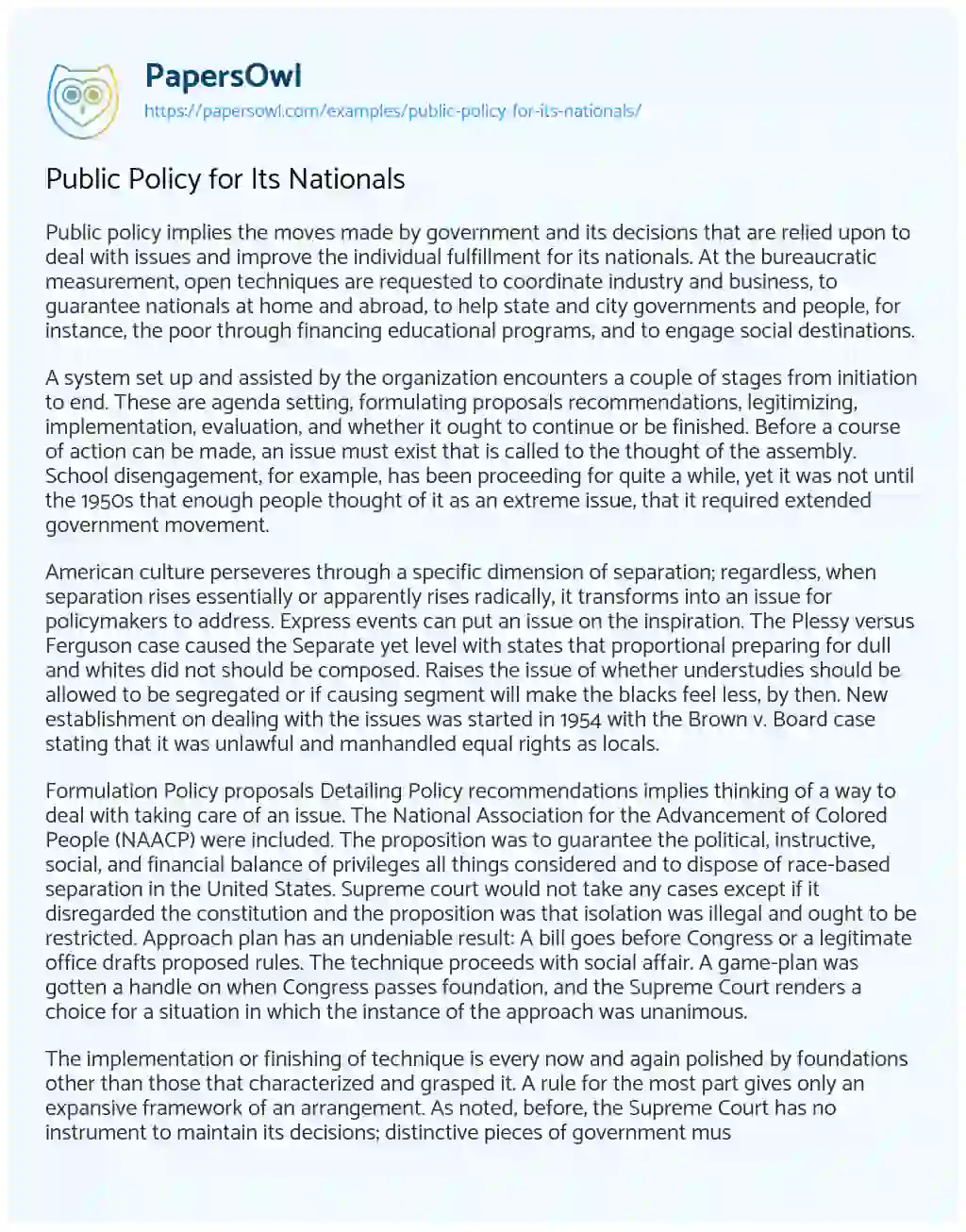 Essay on Public Policy for its Nationals