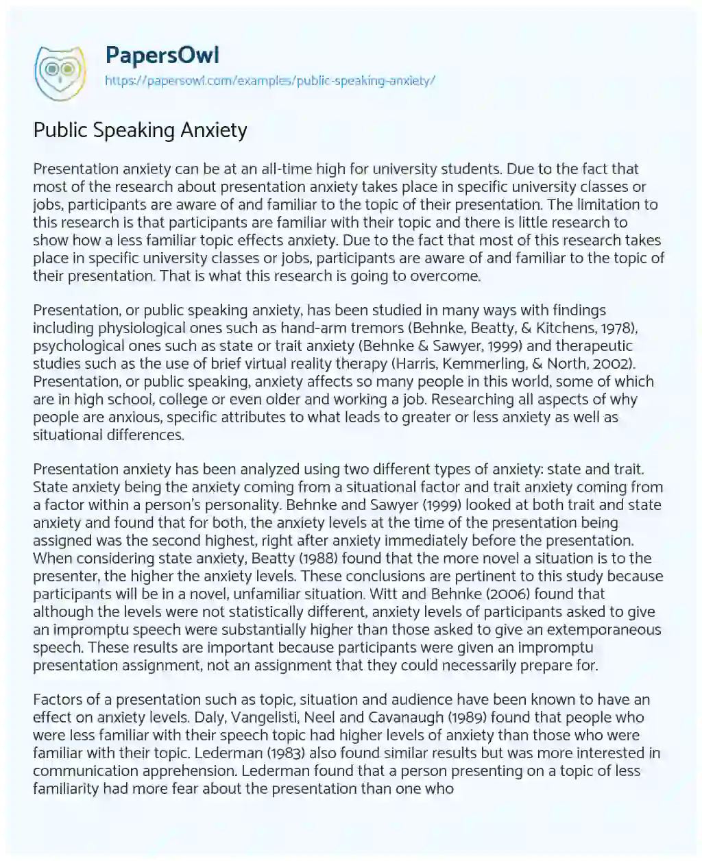 Essay on Public Speaking Anxiety
