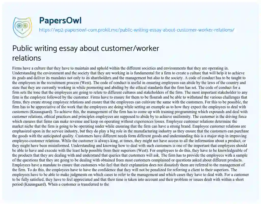 Essay on Public Writing Essay about Customer/worker Relations