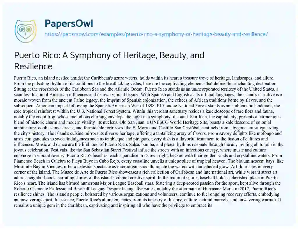Essay on Puerto Rico: a Symphony of Heritage, Beauty, and Resilience