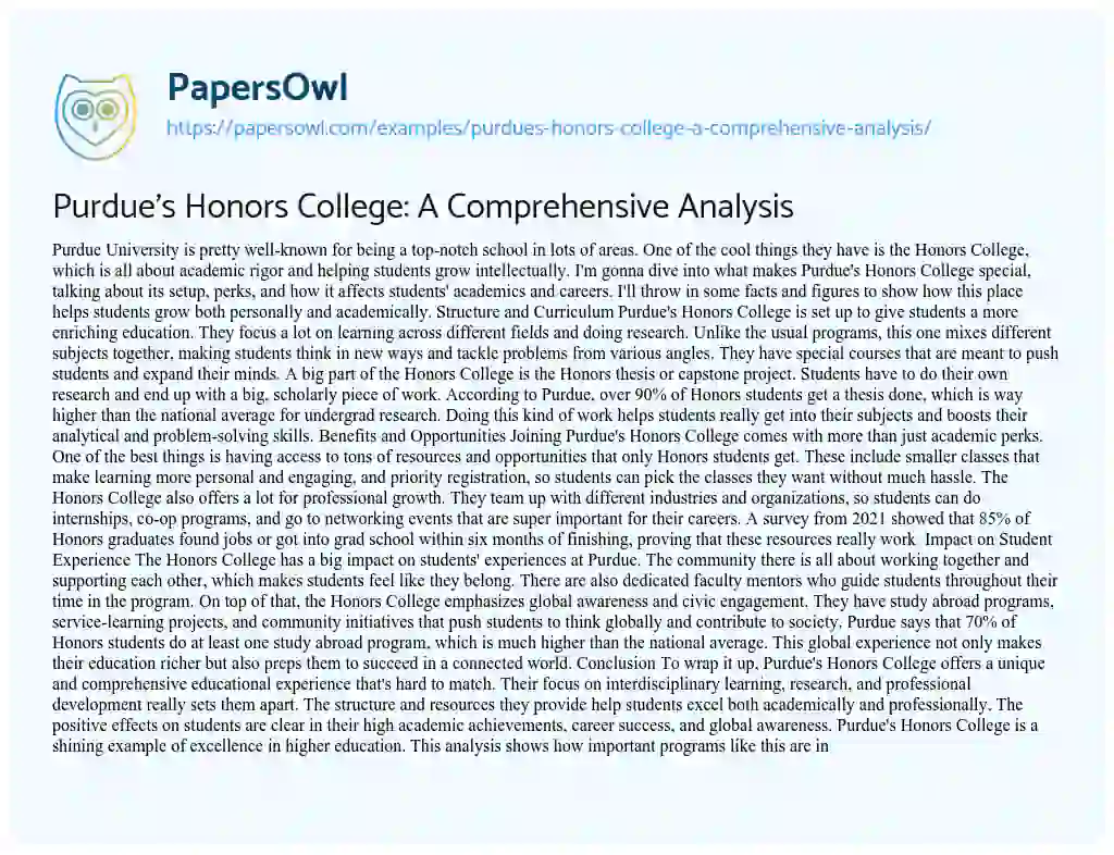 Essay on Purdue’s Honors College: a Comprehensive Analysis