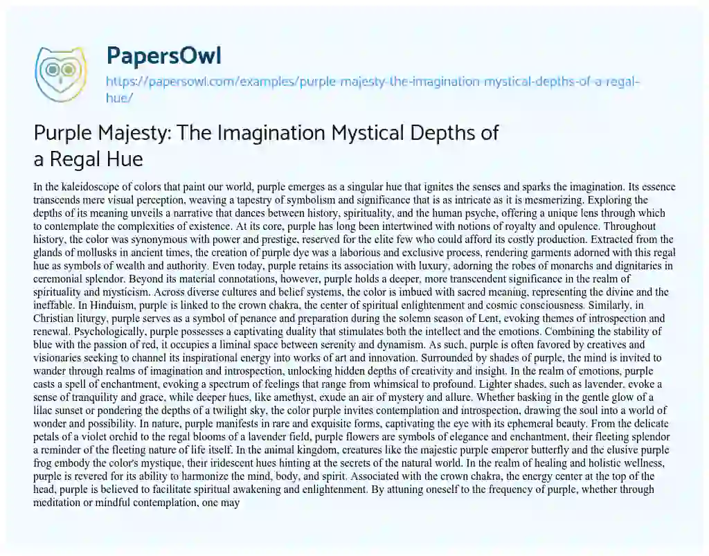 Essay on Purple Majesty: the Imagination Mystical Depths of a Regal Hue