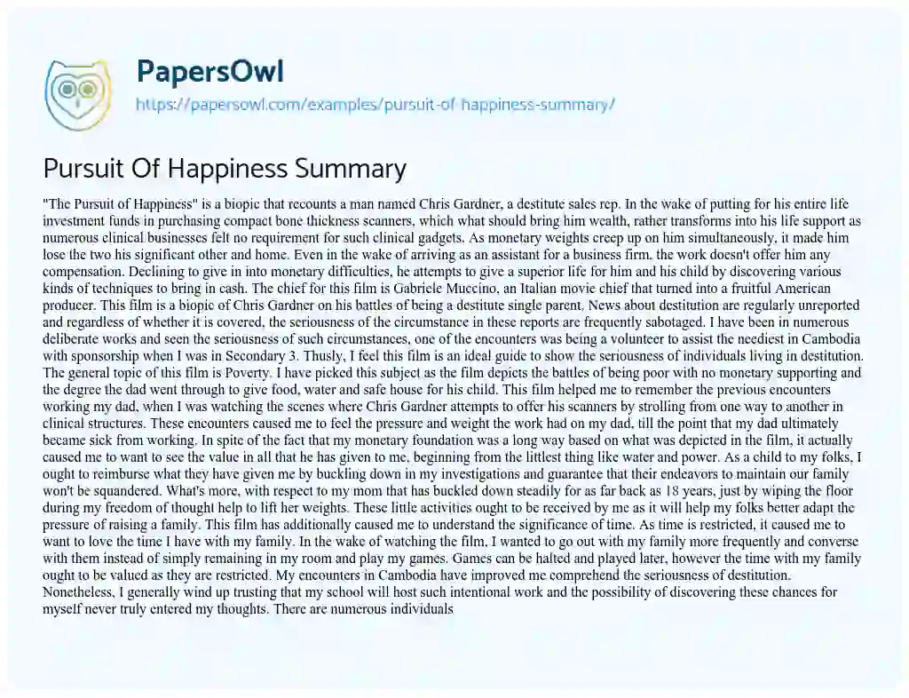 Essay on Pursuit of Happiness Summary