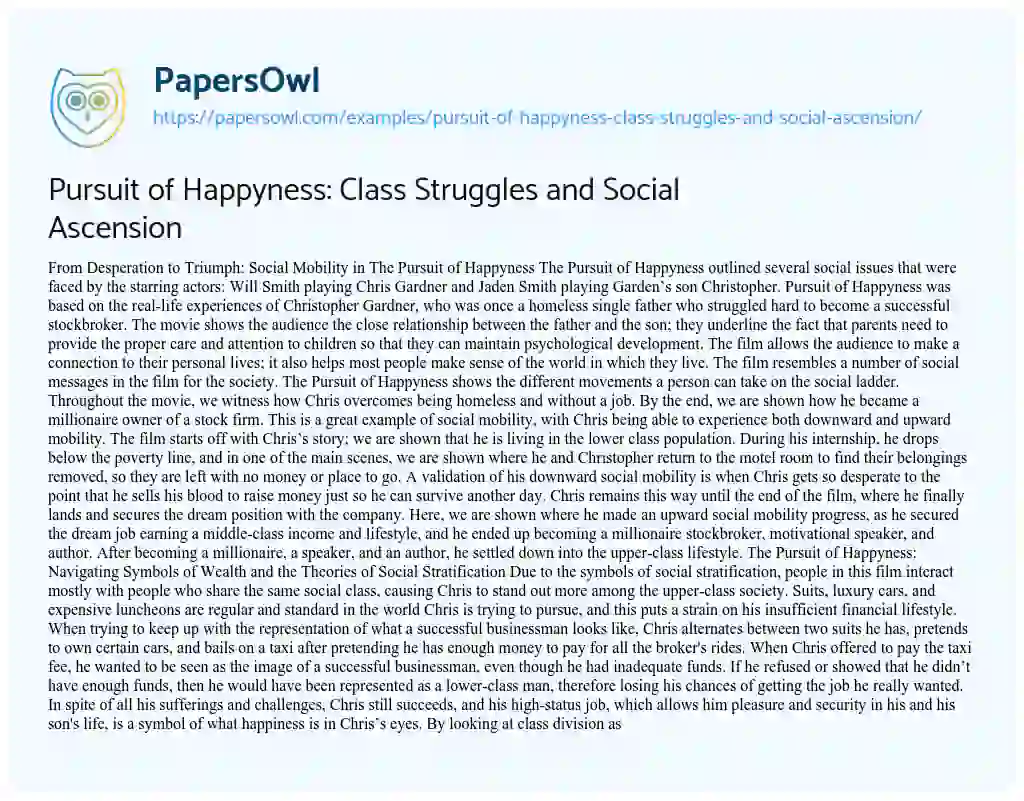 Essay on Pursuit of Happyness: Class Struggles and Social Ascension