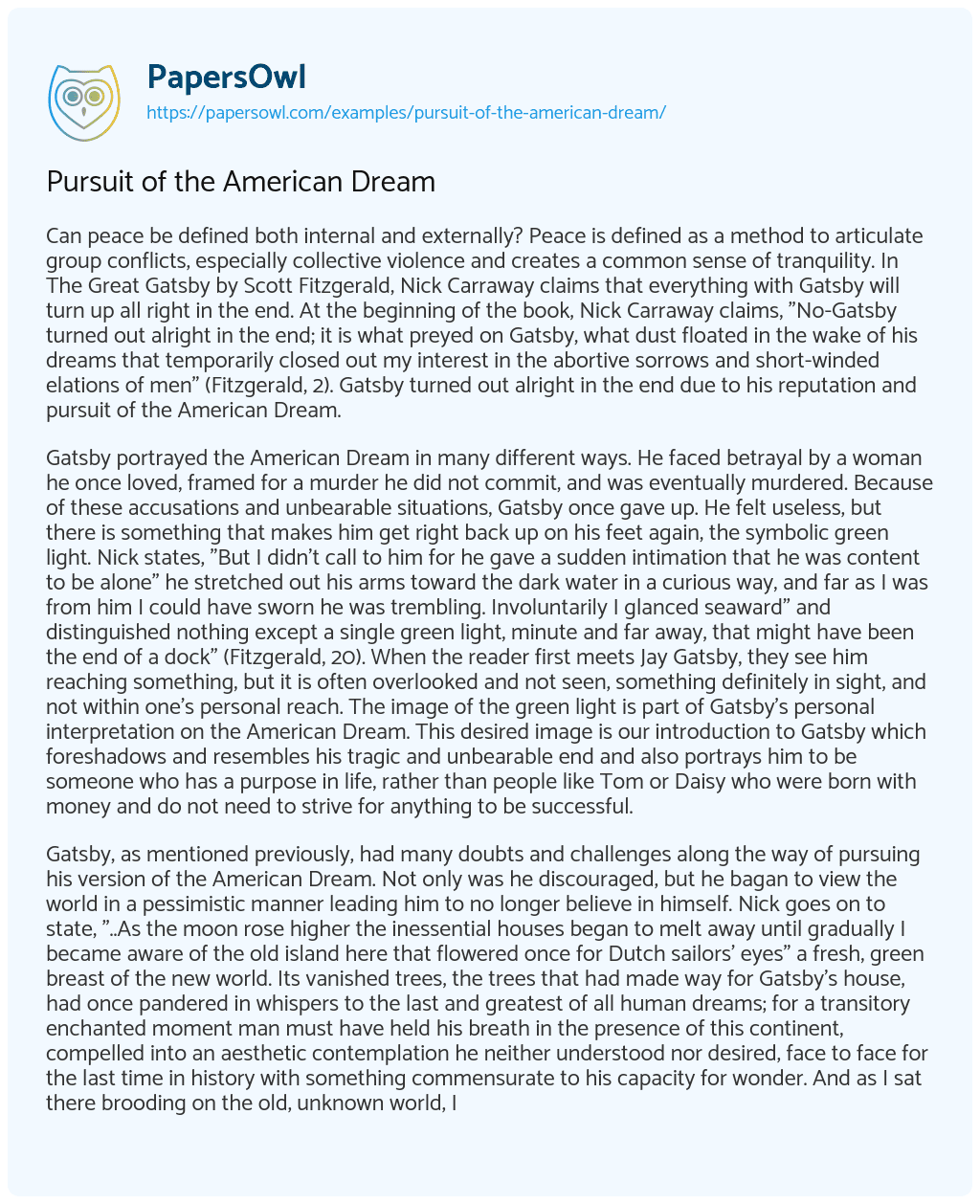 Essay on Pursuit of the American Dream