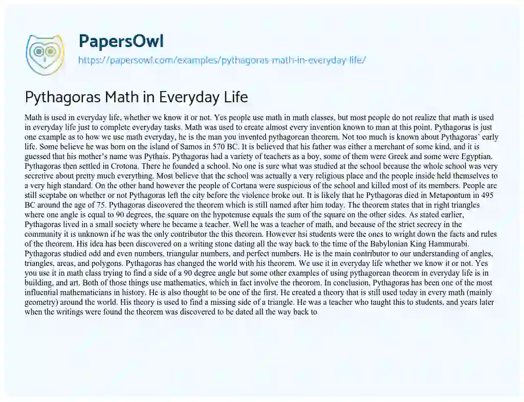 Essay on Pythagoras Math in Everyday Life
