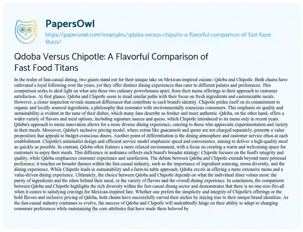 Essay on Qdoba Versus Chipotle: a Flavorful Comparison of Fast Food Titans