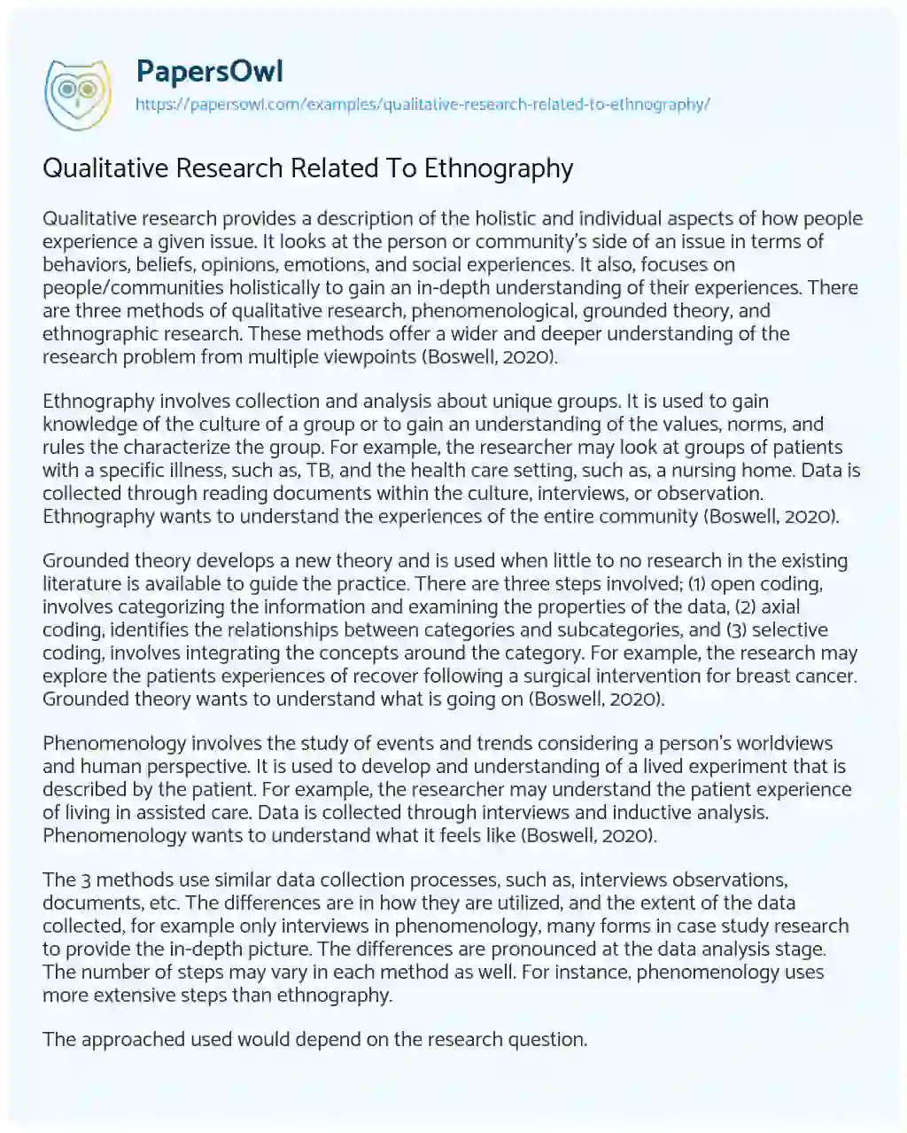 Essay on Qualitative Research Related to Ethnography