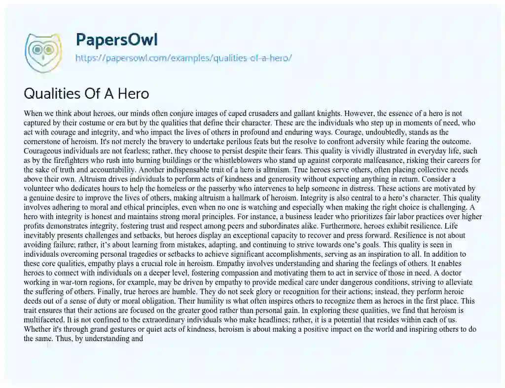 Essay on Qualities of a Hero