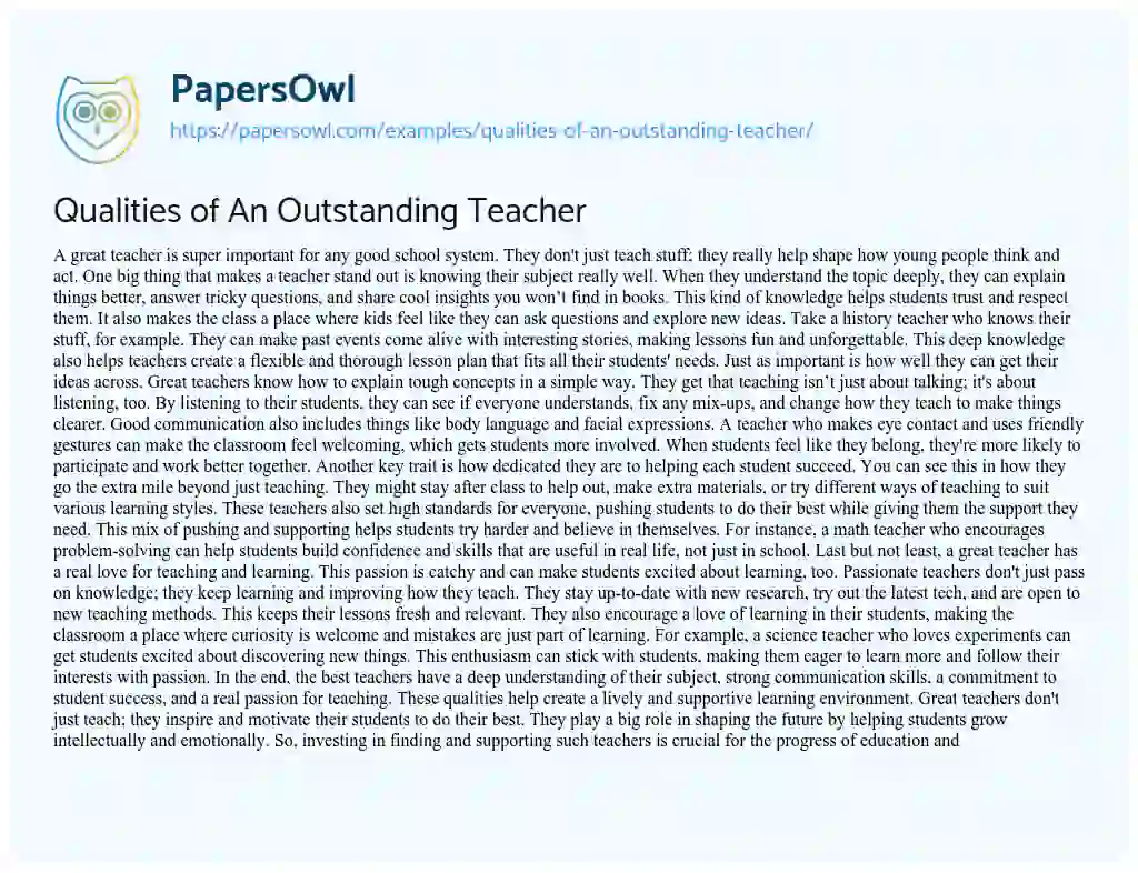 Essay on Qualities of an Outstanding Teacher