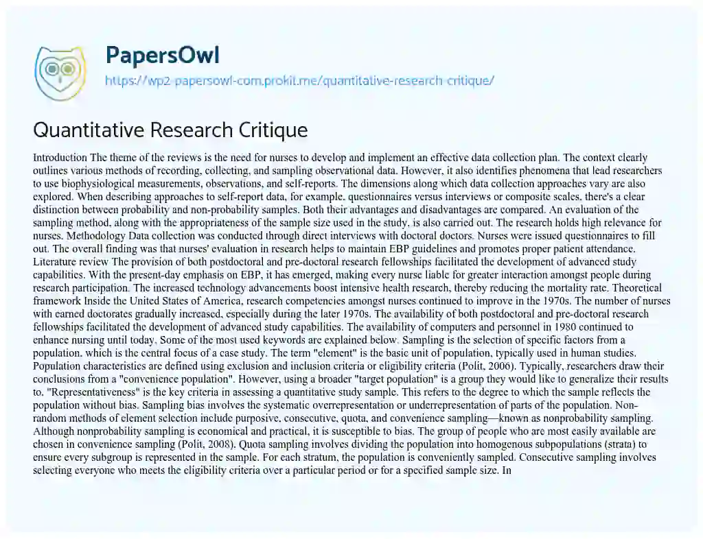 Essay on Quantitative Research Critique