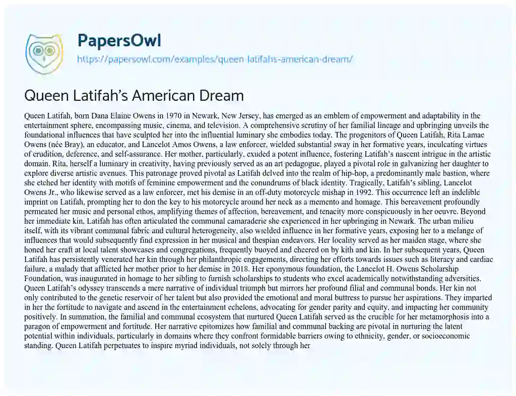 Essay on Queen Latifah’s American Dream