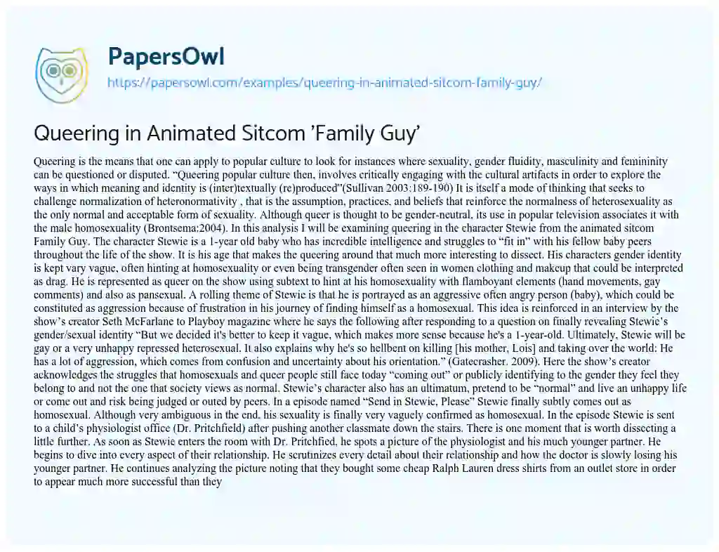 Essay on Queering in Animated Sitcom ‘Family Guy’