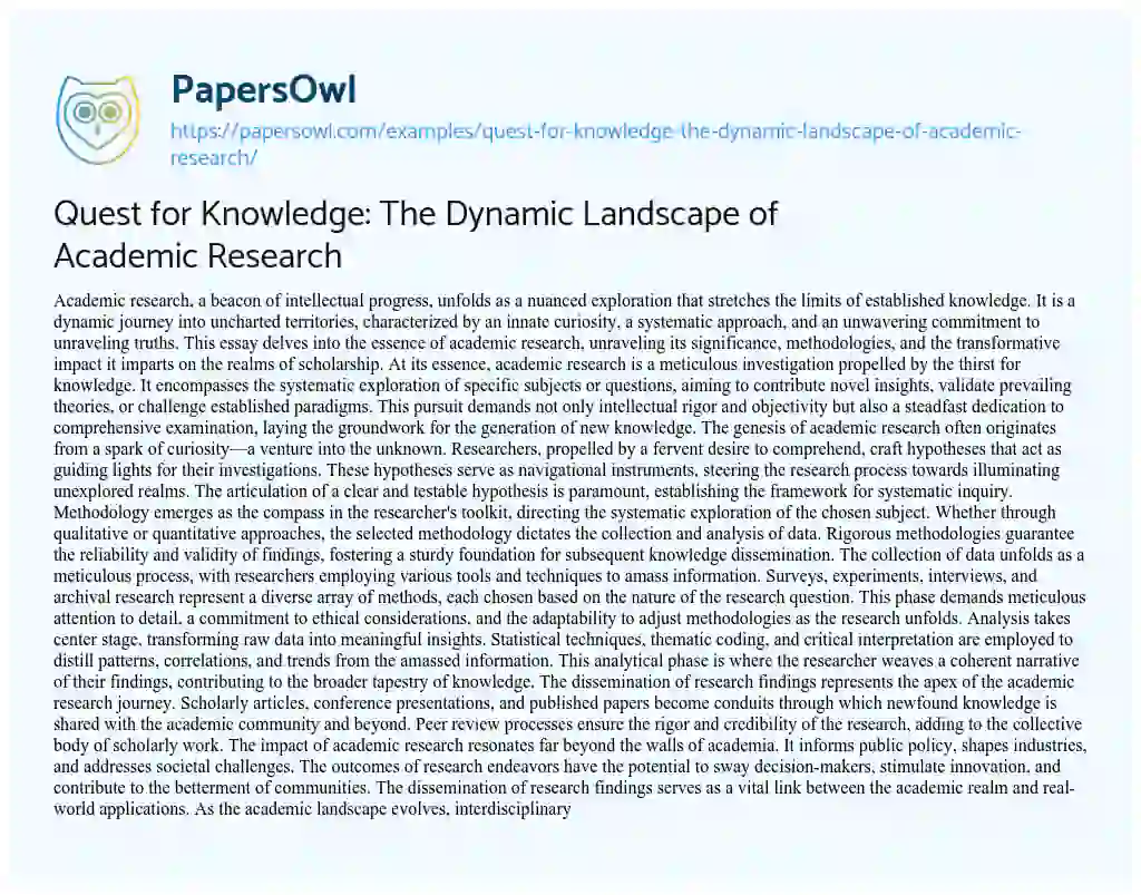 Essay on Quest for Knowledge: the Dynamic Landscape of Academic Research