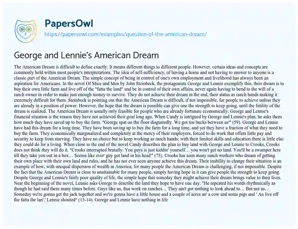 lennie small american dream essay