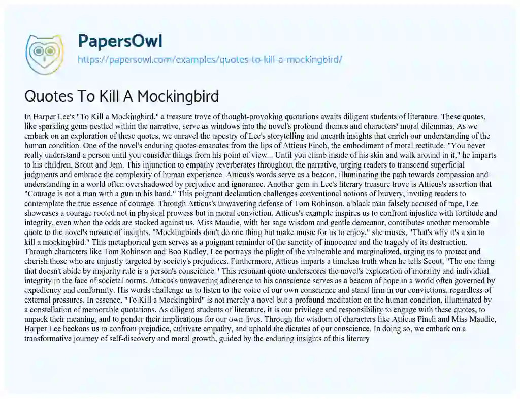 Essay on Quotes to Kill a Mockingbird